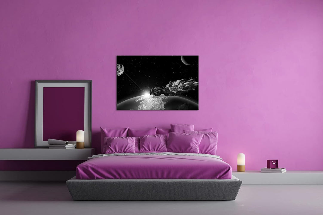 deyoli Raumschiff auf Entdeckungsreise Format: 80x60 Effekt: Schwarz&Weiss als Leinwandbild, Motiv f