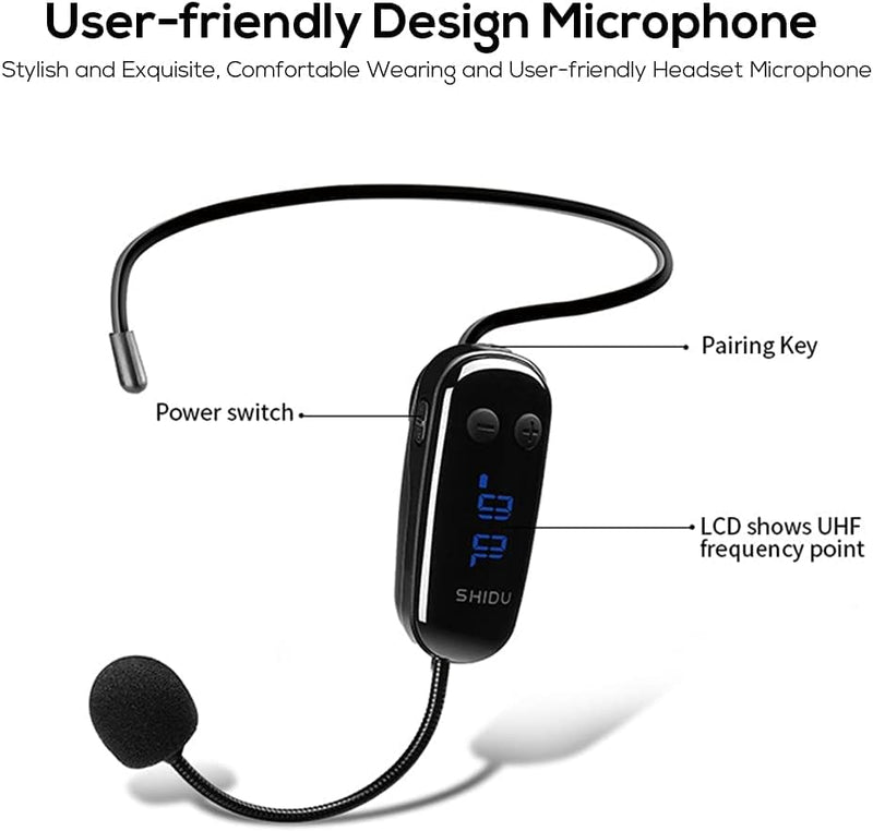 Stimmverstärker mit Mikrofon Tragbarer Sprachverstärker SHIDU S611 Mini-Lautsprecher mit UHF drahtlo