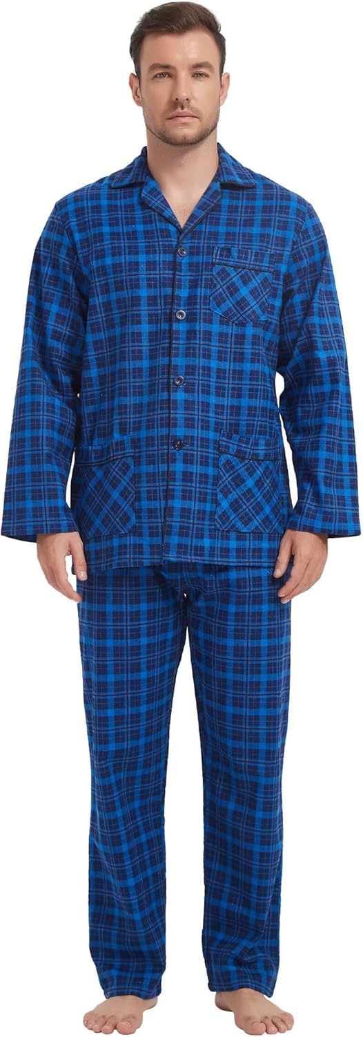 Amaxer 100% Baumwolle Herren Flanell Pyjamas Set Herren Pyjamas Home Fashion Pyjamas Langarm Hosen S