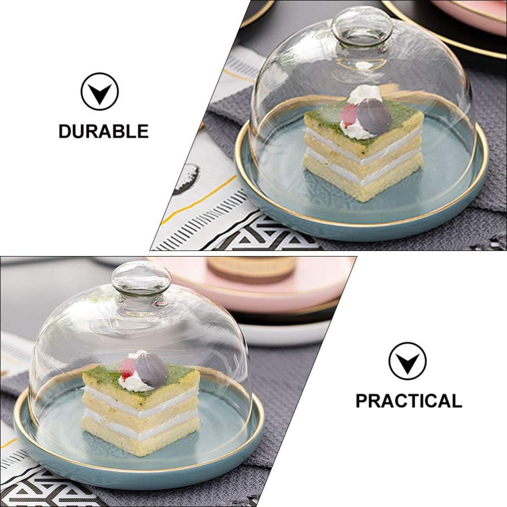 1 Set Kuchenständer Glasglocke Glas Käseglocke mit Keramik Teller Torten Glashaube Kuchenglocke Tort