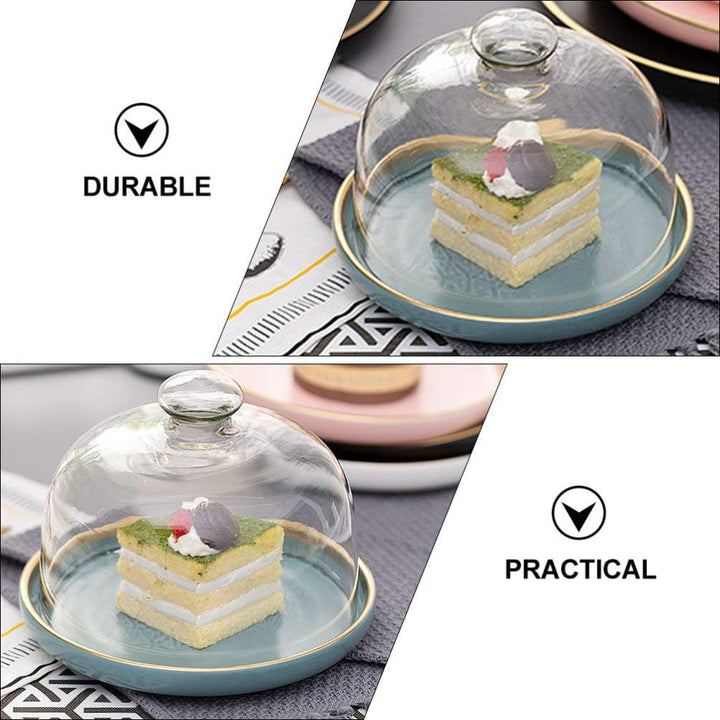 1 Set Kuchenständer Glasglocke Glas Käseglocke mit Keramik Teller Torten Glashaube Kuchenglocke Tort
