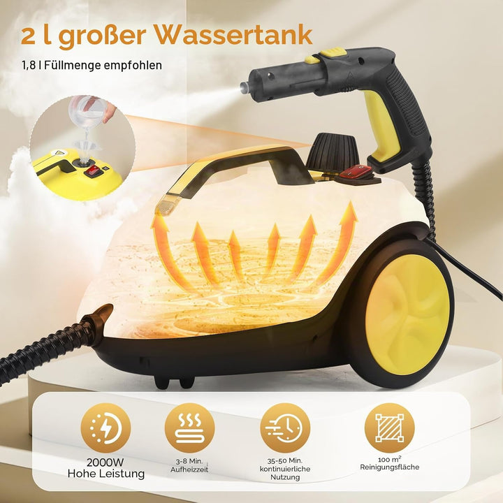 Dampfreiniger 2000W, 320°F Hochtemperatur-Dampf mit 2L Wassertank, Multifunktionaler Handdampfreinig