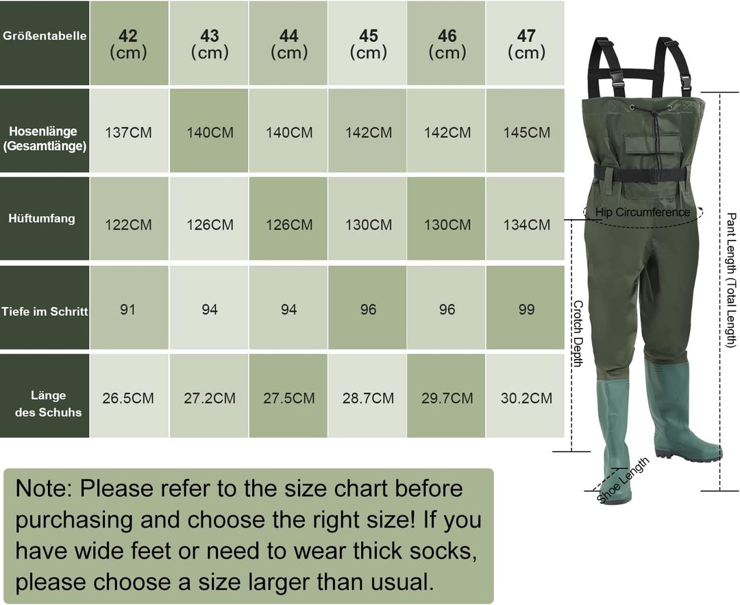 Gimisgu Wathose 70 Denier Nylon, PVC Angelhose, wasserdichte Fischteichhose mit Gummistiefeln, Bund,