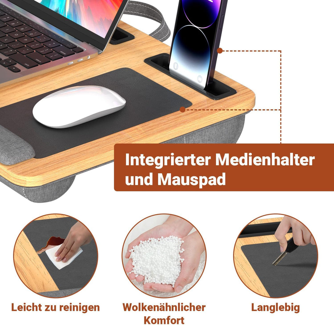 Laptopkissen Gross & Ergonomisch mit Handgelenkauflage & gepolsterter Unterseite – Laptoptisch für B