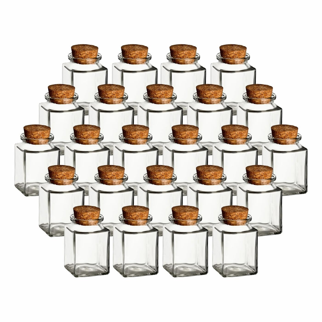 gouveo 24er Set Gewürzgläser 120 ml hoch eckig mit Korken - Kleine Korkengläser mit Korkverschluss -