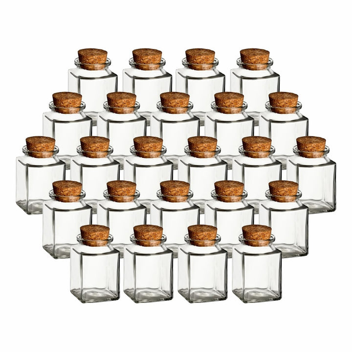 gouveo 24er Set Gewürzgläser 120 ml hoch eckig mit Korken - Kleine Korkengläser mit Korkverschluss -