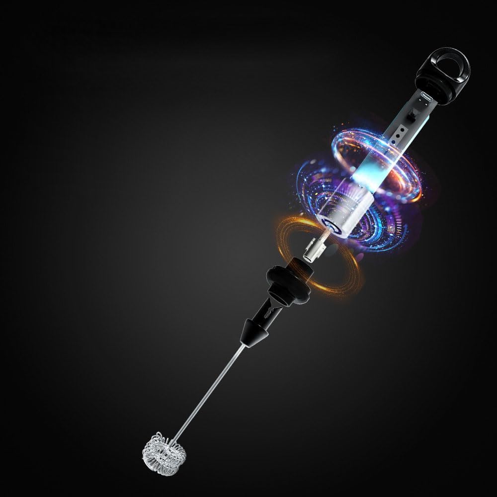 Meichoon Automatischer Milchaufschäumer, Handheld, wiederaufladbar, mit 3 Ersatzmischköpfen, 3 Gesch