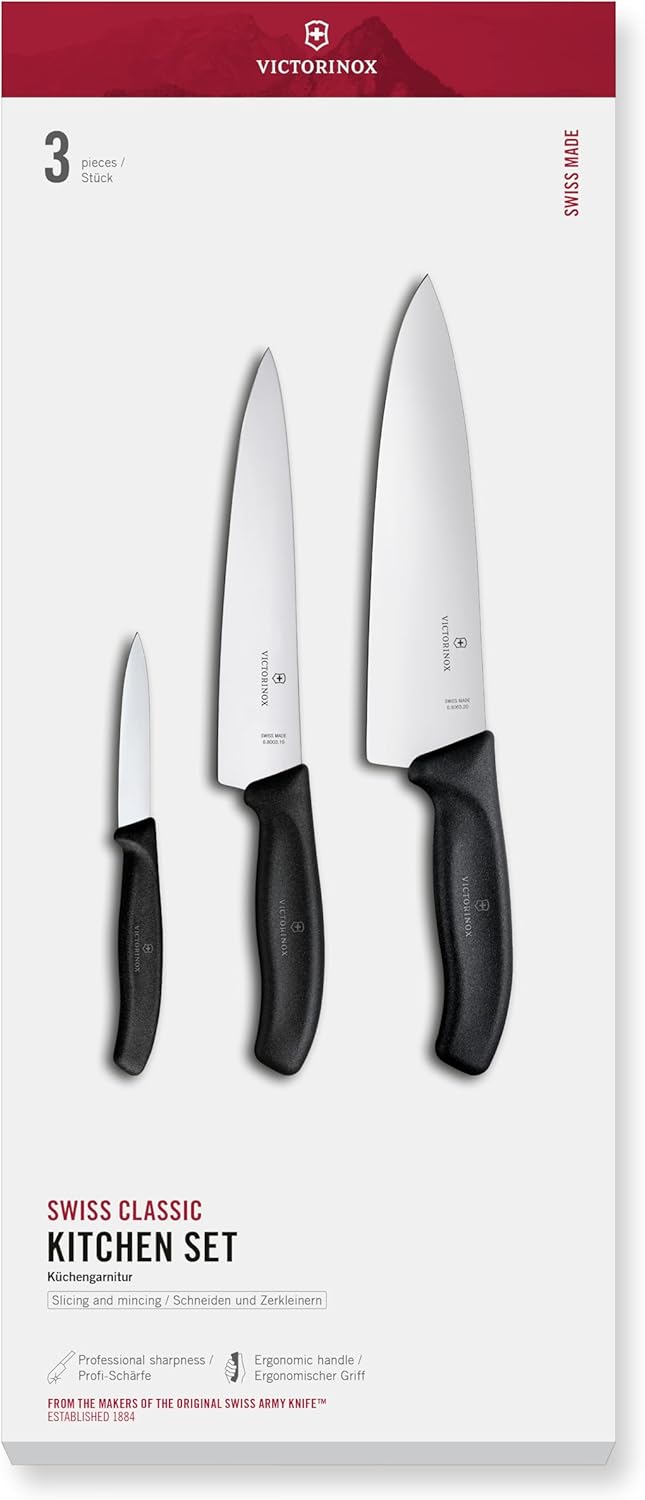 Victorinox Swiss Classic Profi Küchenmesser-Set, 3-teilig, Inkl. Gemüse-, Koch- und Chefmesser, Univ