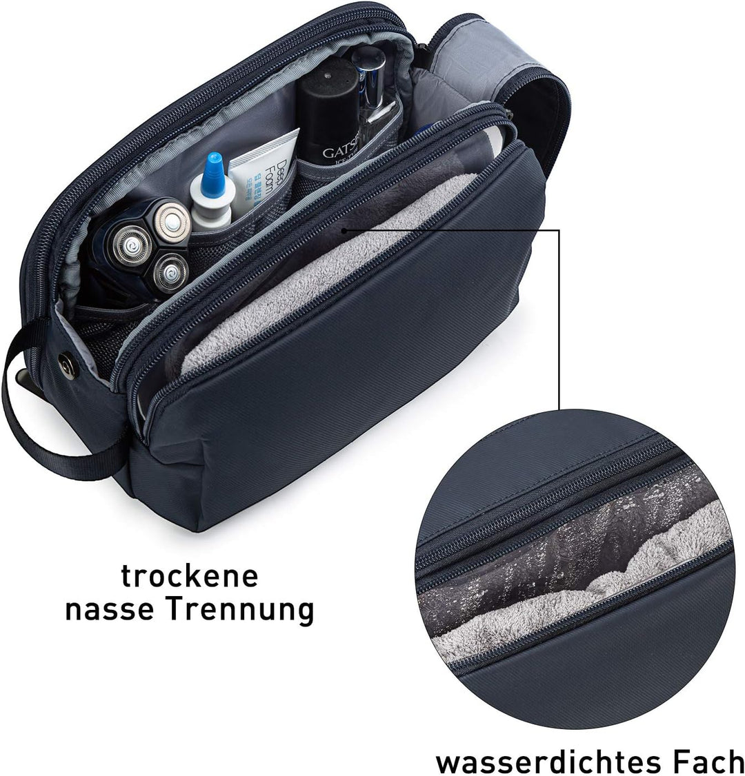 BAGSMART Kulturbeutel für Herren, Reise Kulturtasche Reisezubehör Blau-lederfolie M, Blau-lederfolie