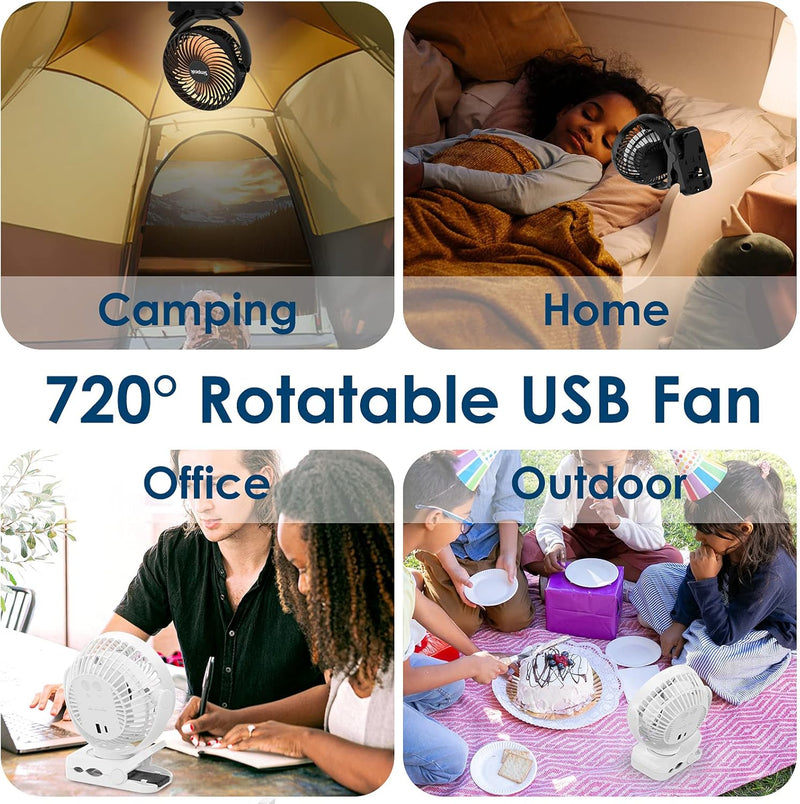 Simpeak 10000mAh Camping Ventilator Tischventilator, Mini USB Ventilator leise, Clip Fan mit Fernbed