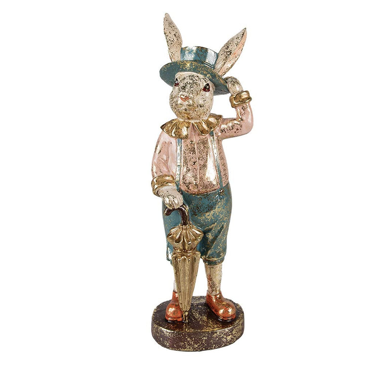 Clayre & Eef Figur Kaninchen 10x9x31 cm Grün Rosa Polyresin Wohnaccessoires