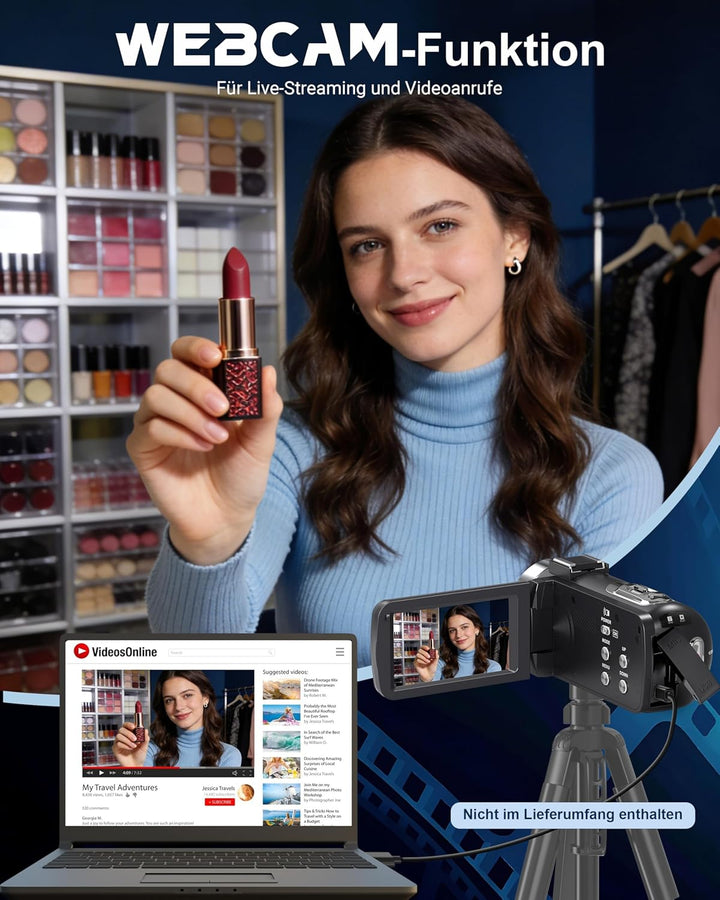 Videokamera Camcorder 4K 80MP mit IR Nachtsicht, HD 30FPS 18X Digitalzoom Webcam Videokameras, 3,0-Z