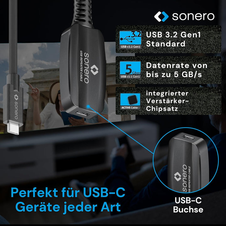 Sonero USB 3.2 Gen1x1 Aktive Verlängerung - C/C - schwarz - 10,00m 10,0 m USB-C auf USB-C, 10,0 m US
