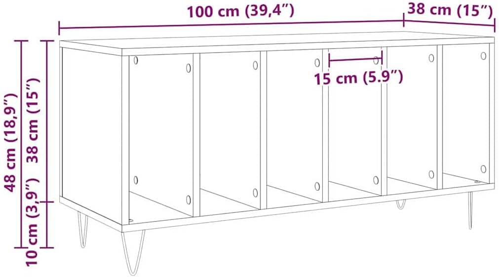 vidaXL Schallplattenschrank Schwarz Eichen-Optik 100 x 38 x 48 cm | Schlankes Design mit klaren Lini