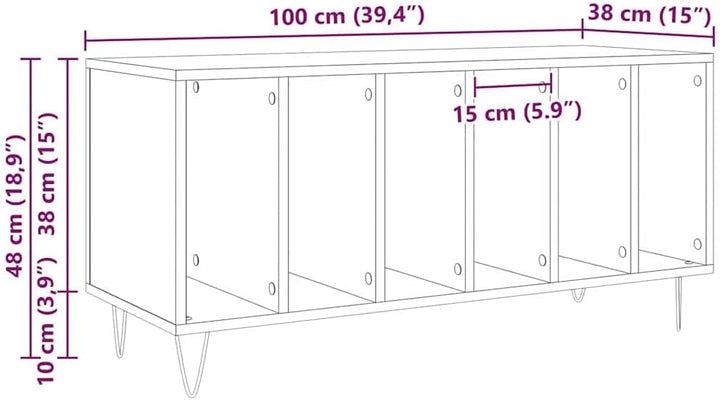 vidaXL Schallplattenschrank Schwarz Eichen-Optik 100 x 38 x 48 cm | Schlankes Design mit klaren Lini