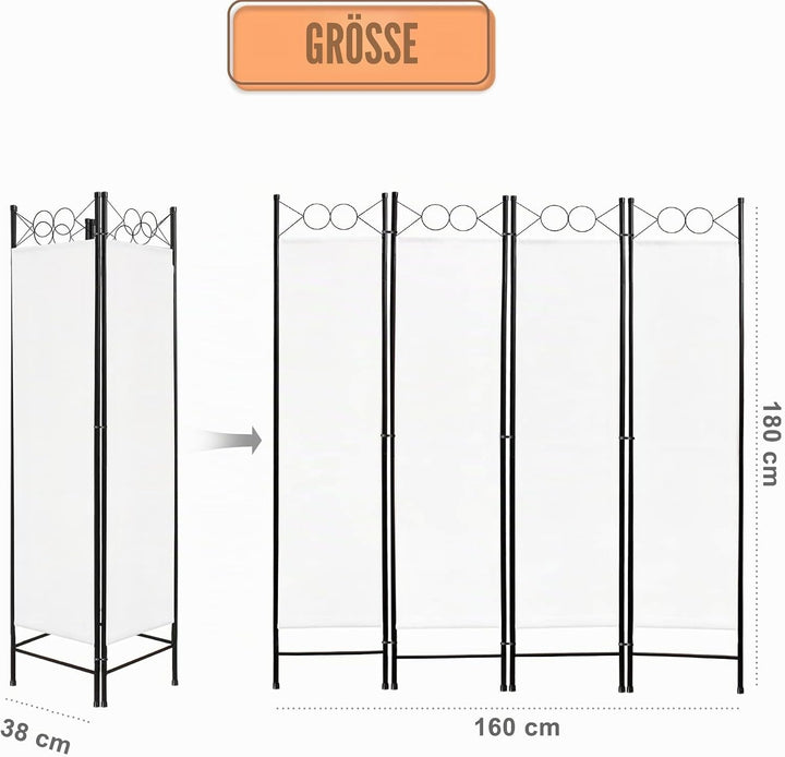 Todeco - Paravent, Raumteiler - Panel : 100% Polyester - Anzahl der Platten: 4 - 180 x 160 cm, Weiss