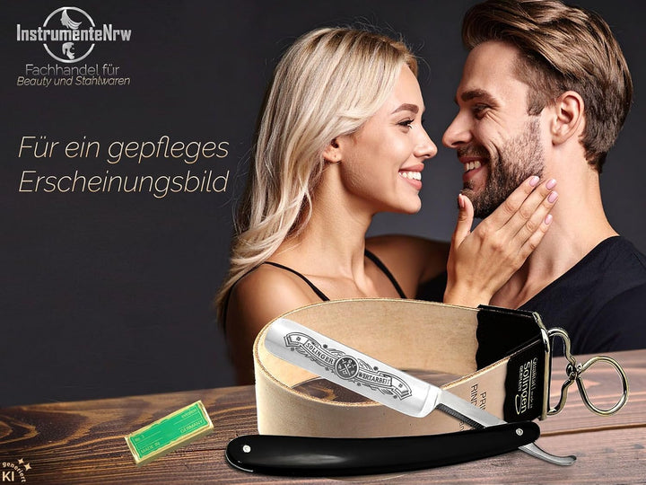 Rasiermesser Solingen Set mit Abziehleder und Paste Made in Germany - Premium Rasier-Set für Herren