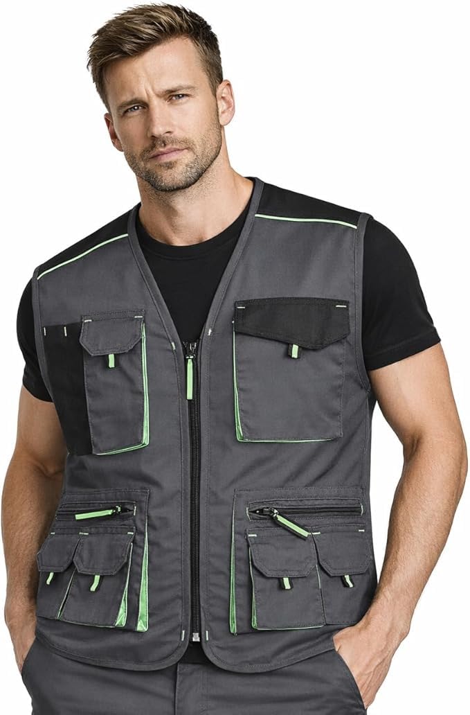 BWOLF Brave Multifunktionale Arbeitsweste Herren Arbeitsweste Multitaschen mit Reissverschluss + ver