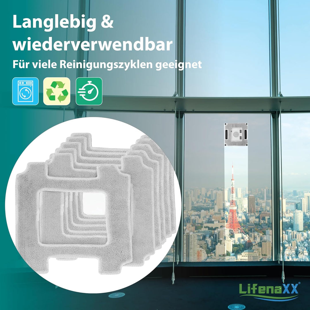 Lifenaxx Ersatz-Wischtücher (6 Stück) für LX-047 Fensterreinigungsroboter – Original Mikrofaser-Rein