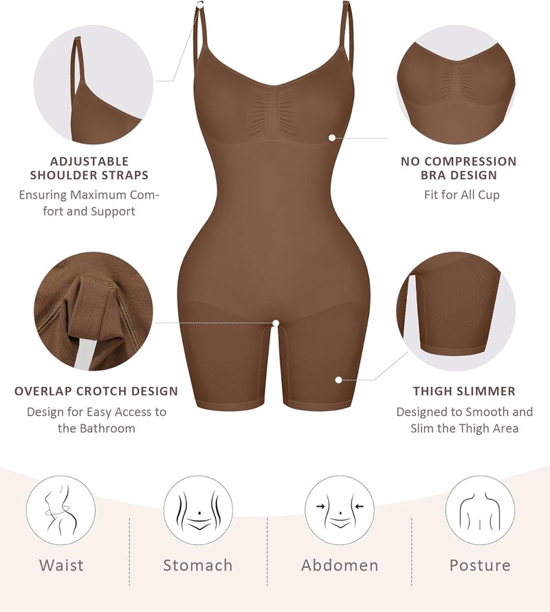 FeelinGirl Shapewear Bodysuit Nahtlos V-Ausschnitt Formende Bodys für Damen Bauchweg Ganzkörper Seam