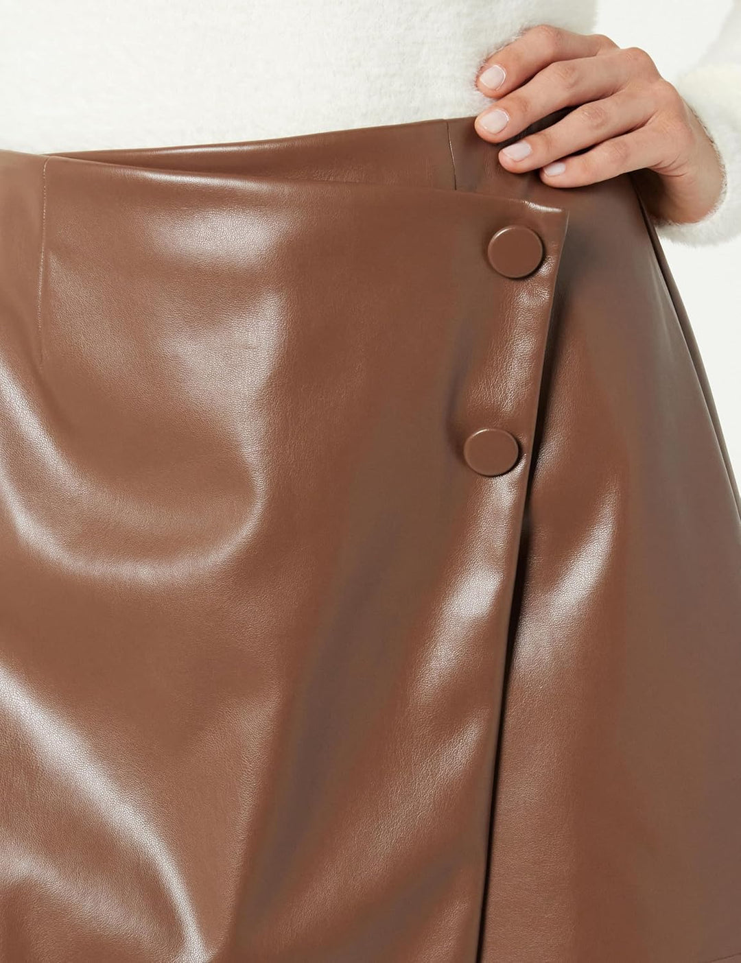 The Drop Damen Portia Mini-Wickelrock aus Veganem Leder Minirock XXS Coffee Bean, XXS Coffee Bean