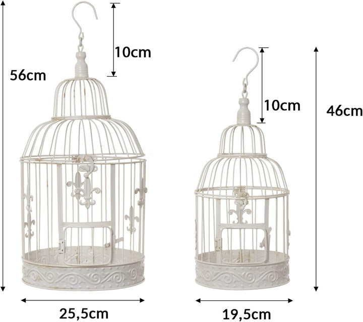 Moritz Deko-Vogelkäfig weiss rund 2er Set mit Fleur de Lis verziert Pflanzkäfig Dekokäfig für Blumen