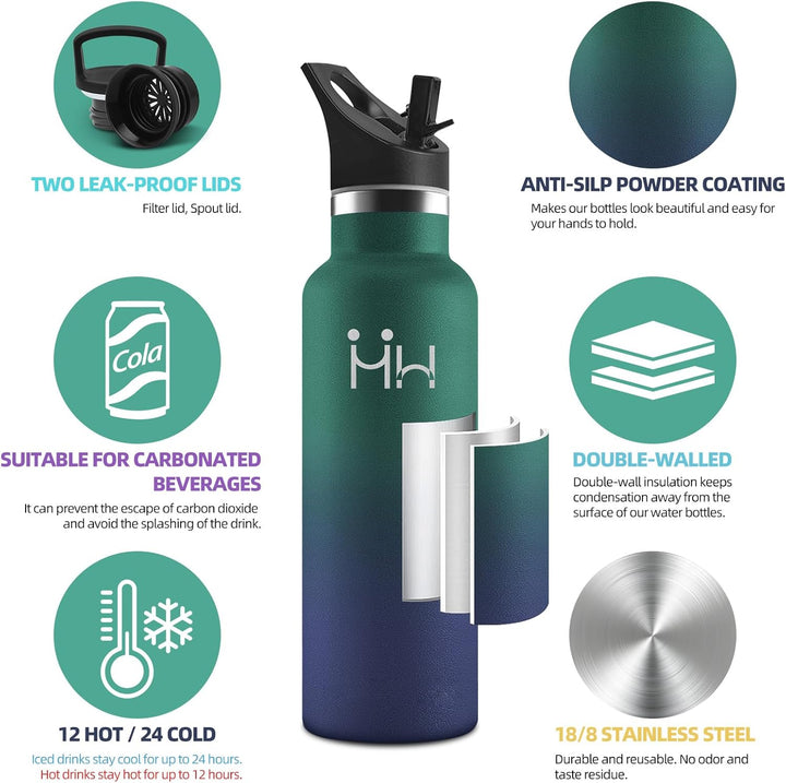 Thermosflasche, 750ml 18/8 Edelstahl, Trinkflasche mit Strohhalm, Doppelwandige Vakuumisolierung, Wa