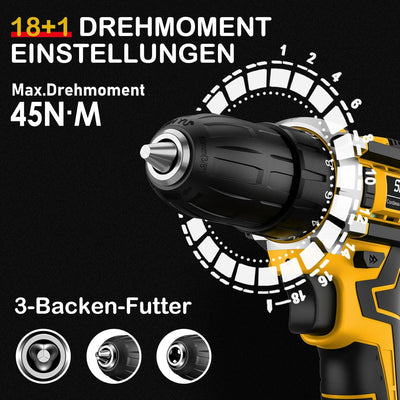 Sundpey Akkuschrauber 21V, Akku Bohrschrauber Set mit 2 Akkus 2.0Ah, 45 Nm Max Akku Bohrmaschine, 2-