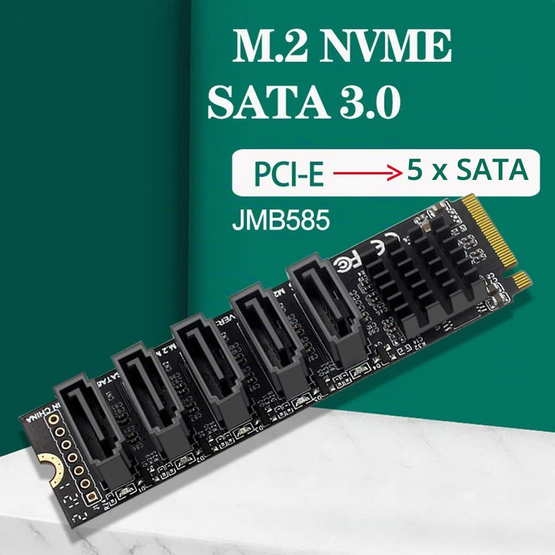 NFHK NGFF NVME M-Key PCI Express auf SATA 3.0 6Gbps 5 Ports Adapter Konverter Festplattenverlängerun