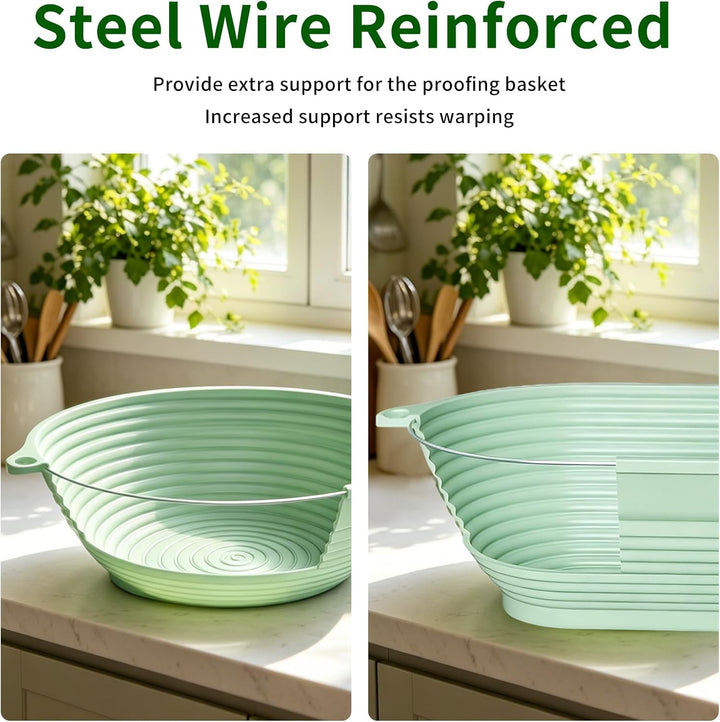 Gärkörbchen Set 2er – Silikon Gärkorb Rund 22,8cm &amp; Oval 28,8x15,9cm, Faltbar Brotgärkorb Brot Backe