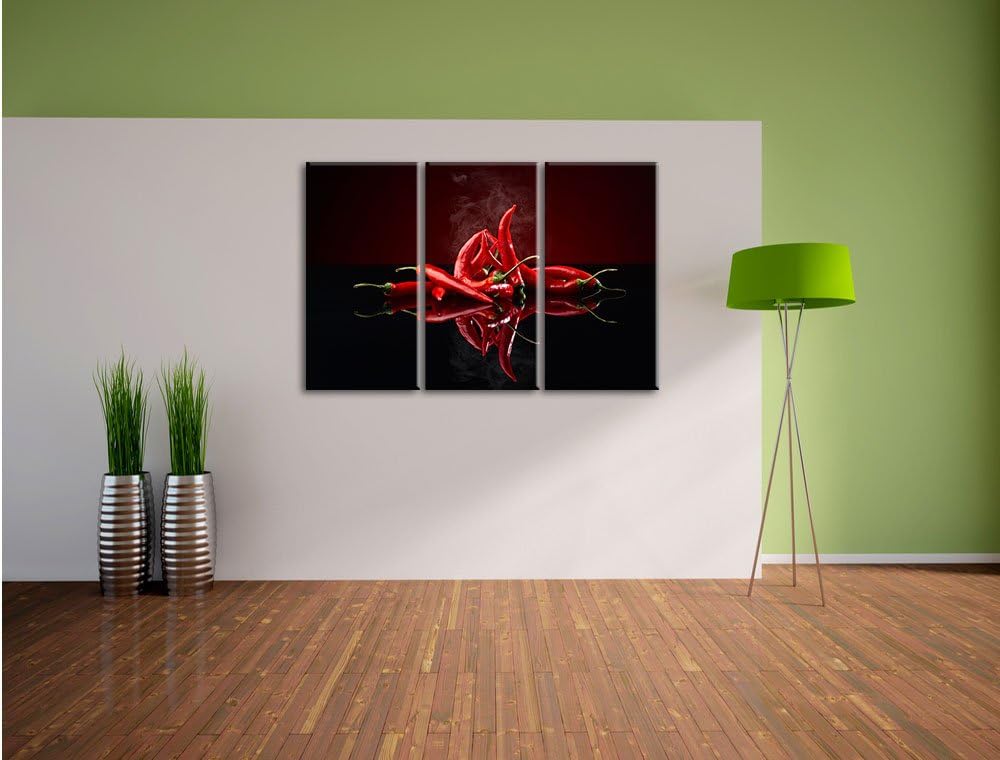 Pixxprint Feurige rote Chili Schoten als Leinwandbild | Grösse: 3 Teilig (120x80) | Wandbild| Kunstd