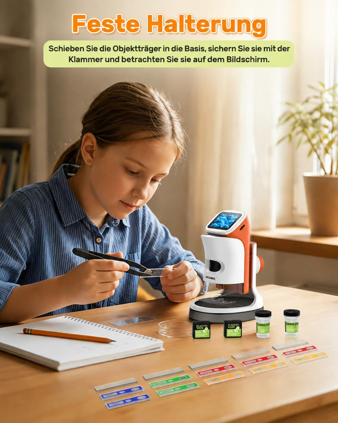 Mikroskop für Kinder mit Stand: Digitales Handmikroskop 100 – 1000 x: LCD-Display 4 K, 2,0 Zoll, USB
