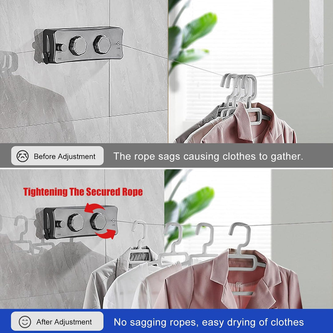 QHENS Wäscheleine Balkon Ausziehbar Wandmontage, 2 x 5m Einziehbare Wand Wäscheleine, Unsichtbare Wä