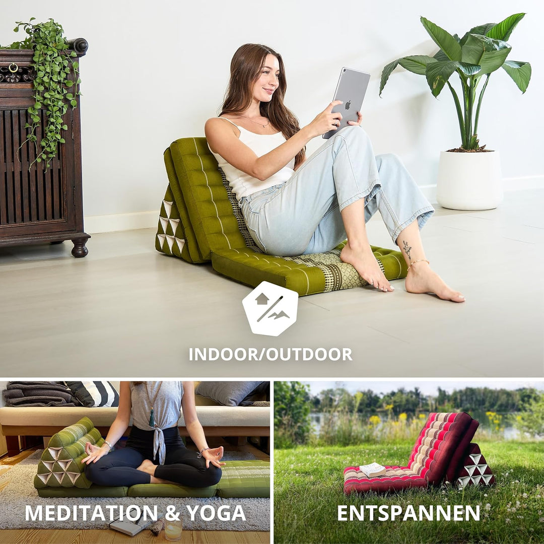 livasia Thaikissen mit 3 Auflagen, Dreieckskissen mit Klappmatratze, Keilkissen Kapok, Rückenkissen