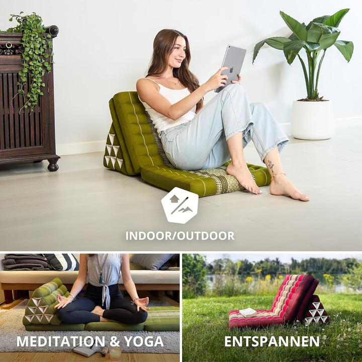 livasia Thaikissen mit 3 Auflagen, Dreieckskissen mit Klappmatratze, Keilkissen Kapok, Rückenkissen