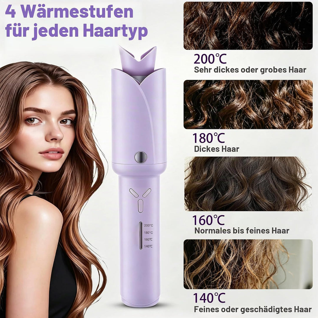Automatischer Kabelloser Lockenstab – 8 Sek. Schnellcurl, 32mm Titan-Turmalin für Grosse Locken &amp; Bo