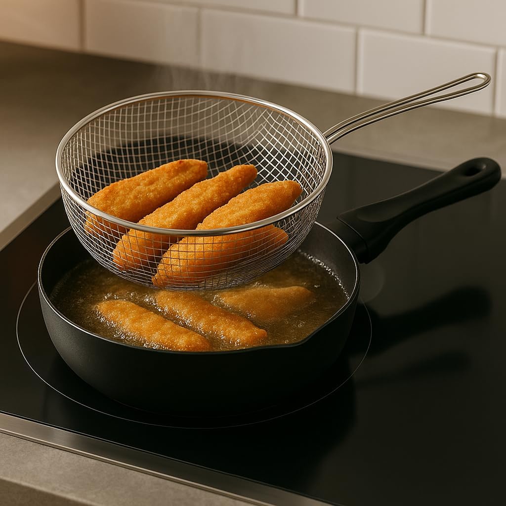LS Kitchen - Fritier-Bratpfanne mit Antihaftbeschichtung - Frittierpfanne - Pfanne mit Frittierkorb