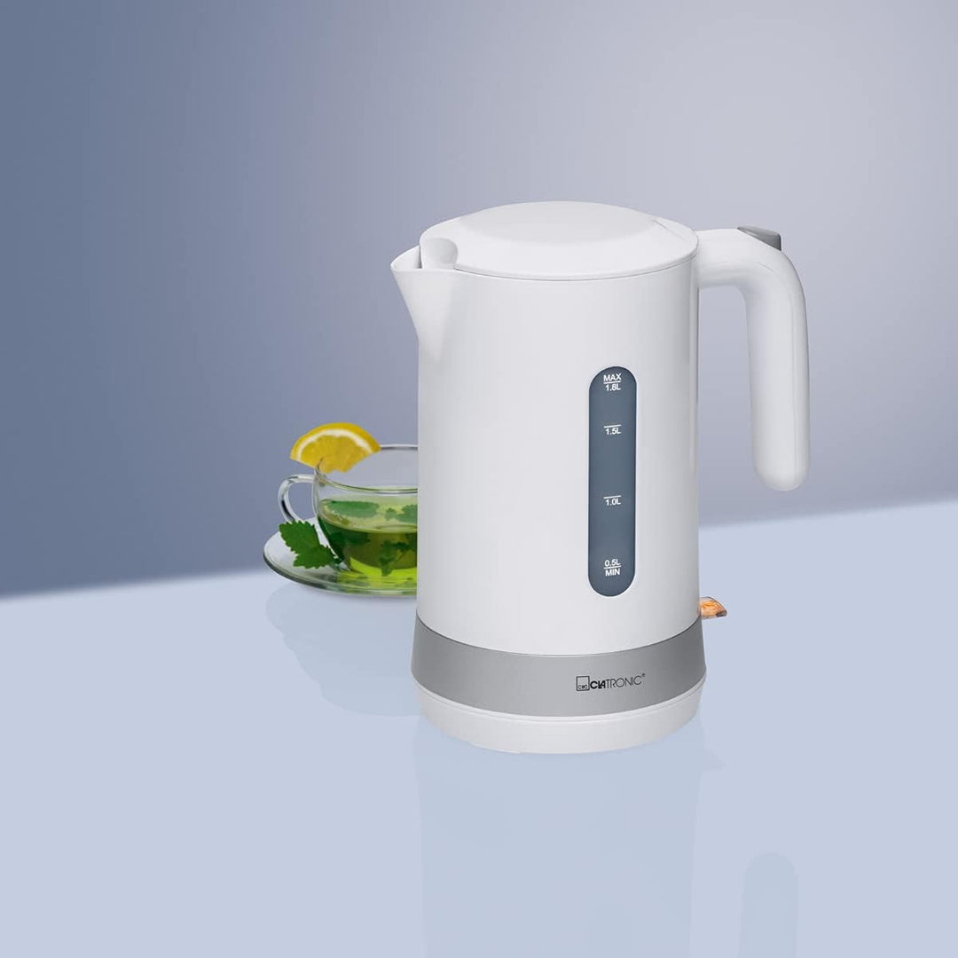 Clatronic Wasserkocher 1,8L mit verdecktem Edelstahlheizelement | Kettle mit herausnehmbarem Kalkfil