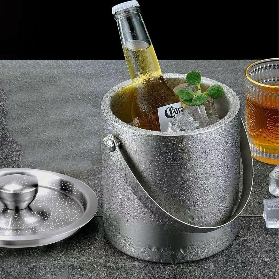 Eiskübel, 2L Eiswürfelbehälter mit Deckel & Schaufel Edelstahl Eiseimer für Eiswürfel doppelwandiger