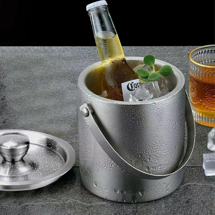 Eiskübel, 2L Eiswürfelbehälter mit Deckel & Schaufel Edelstahl Eiseimer für Eiswürfel doppelwandiger