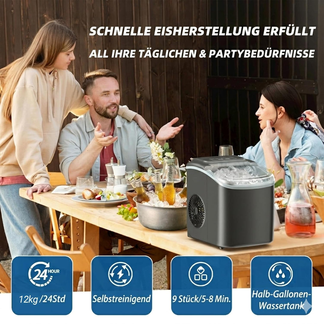 Eismaschine Arbeitsplatte, 11,79 kg in 24 Stunden, 9 Eiswürfel bereit in 6 Minuten mit 2 Grössen Kug