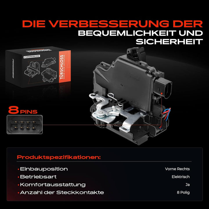 Frankberg Türschloss Stellmotor Vorne Rechts 8-Polig Kompatibel mit Arosa 1997-2004 Octavia I 1996-2