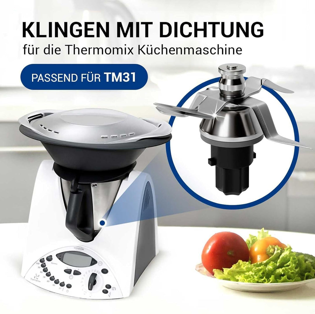 Yolispa TM31 Messer Edelstahl inkl Dichtring Ersatz Kompatibel mit Thermomix TM31 Zubehör Klinge Ble