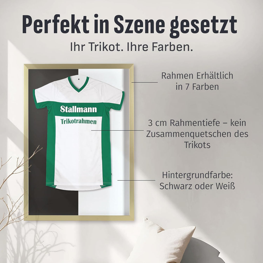 Trikotrahmen 'Easy Click & Fill' mit Tür | Rahmen-Farbe: Gold | Hintergrund: Schwarz | Grösse: 70 x