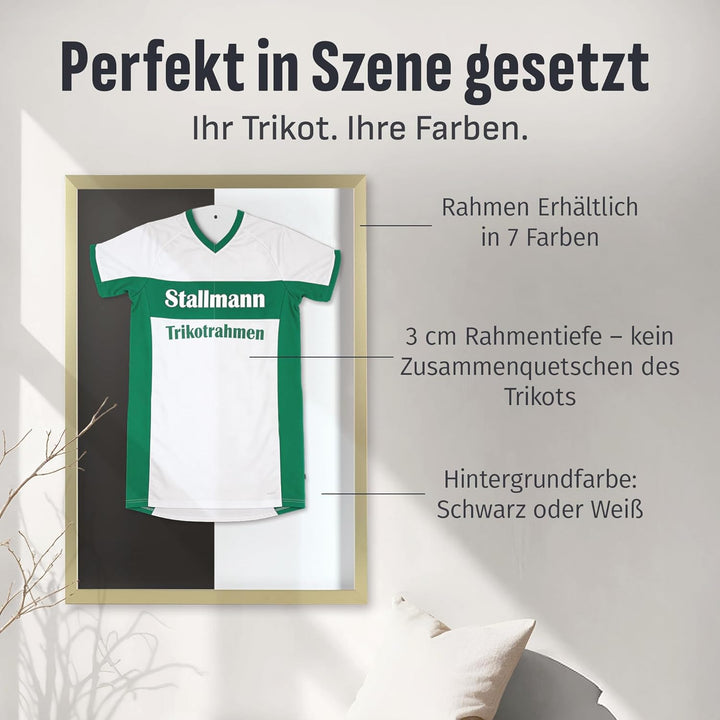 Trikotrahmen 'Easy Click & Fill' mit Tür | Rahmen-Farbe: Gold | Hintergrund: Schwarz | Grösse: 70 x