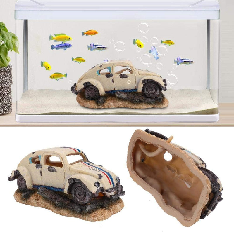Pssopp Dauerhaftes Simulationsharz Auto Aquarium Dekorationen Simulation Beschädigter Autoschutz Aqu