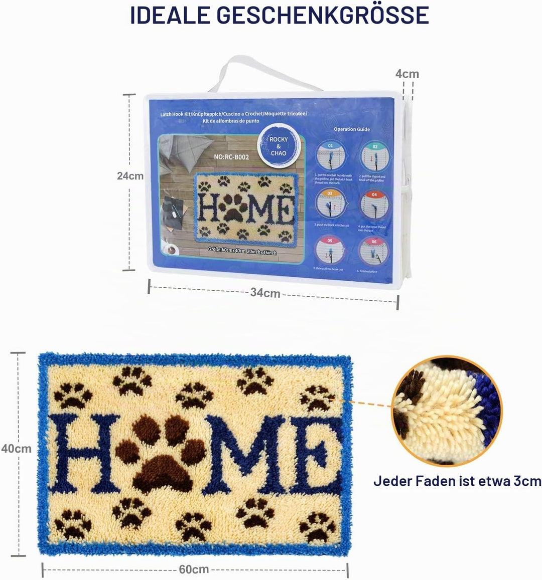 ROCKY&amp;CHAO Knüpfteppich Zum Selber knüpfen, Knüpfsets Latch Hook Kit Selbst Knüpfen Set für Kinder u