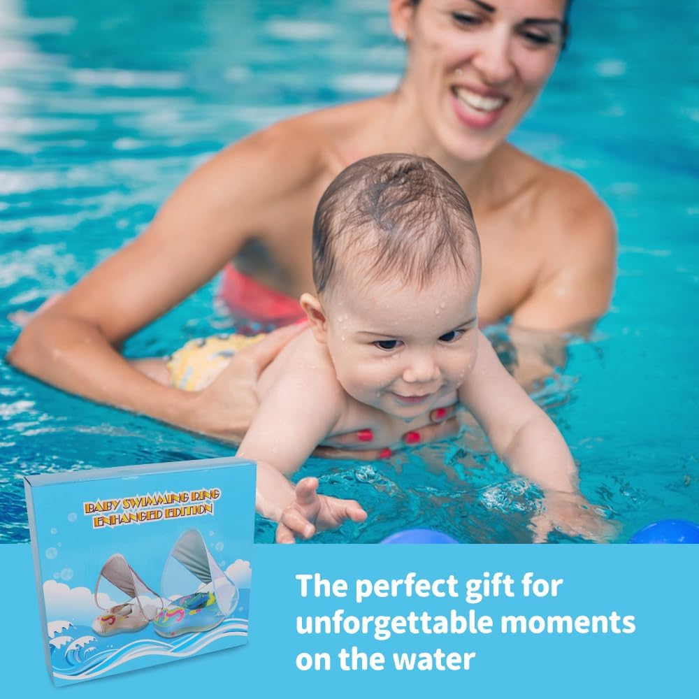 Baby Schwimmring mit Sonnendach und Sicherheitssitz, Baby Schwimmhilfe UPF50+, Floating Ring für Kin
