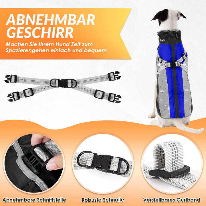 Hundemantel Winter, Wasserdichter Fleece Hundejacke mit Geschirr für kleine, mittlere und grosse Hun