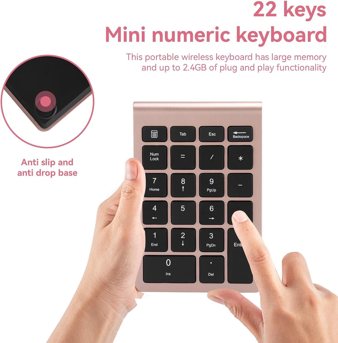 Ziffernblock, 22 Tasten 2,4G Numeric Keypad Ergonomisches Keyboard Ultra Dünn Kabellos ExternerNumme
